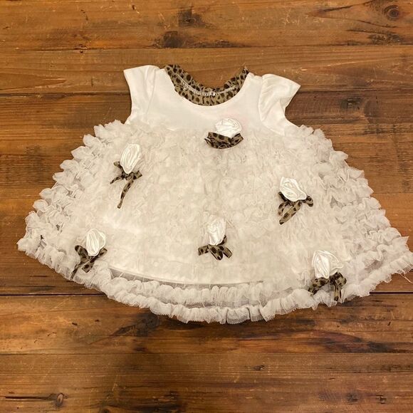 Nanette Baby Fancy Dress Off White Layered Ruffle Rose Bud Leopard Accent O-3 M - Picture 14 of 14